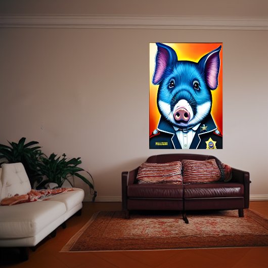 Blaues Schwein in Polizeiuniform | AI Art Poster