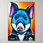 Blaues Schwein in Polizeiuniform | AI Art Poster (Vorne)