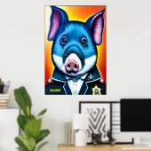 Blaues Schwein in Polizeiuniform | AI Art Poster (Heimbüro)