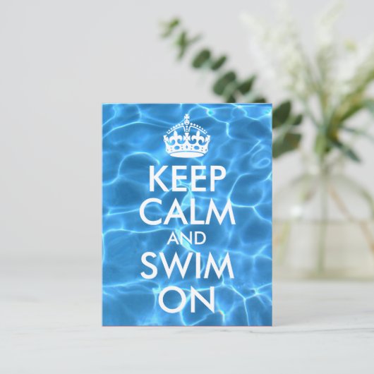 Blaues Schwimmbad Wasser Behalte ruhig und schwimm Postkarte (Stehend Vorderseite)