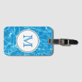 Blaues Schwimmbad Wassermonogramm Gepäckanhänger (Vorderseite (Horizontal))