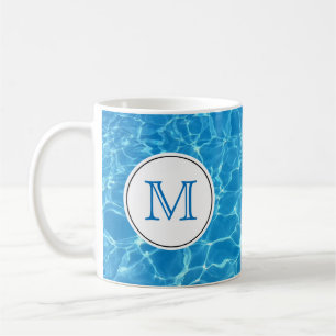 Blaues Schwimmbad Wassermonogramm Kaffeetasse