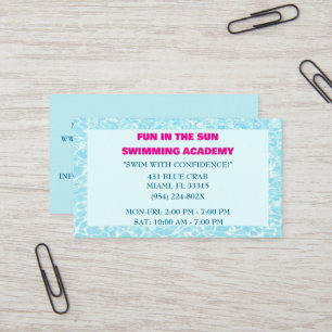 Blaues Schwimmbad Wasserpflege Lektionen Visitenkarte