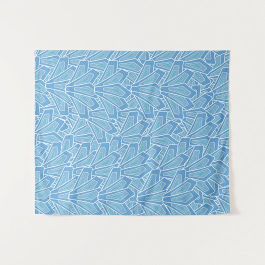 Blaues Scribble-Muster Wandteppich (Vorderseite (Horizontal))