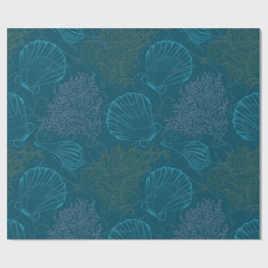 Blaues Seashell Cornmuster Papier Geschenkpapier (Flach)