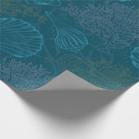 Blaues Seashell Cornmuster Papier Geschenkpapier (Ecke)