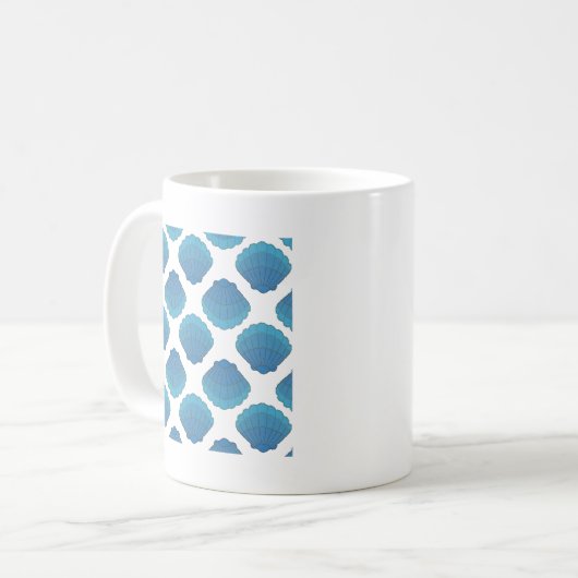 Blaues Seashell-Mosaikmuster Kaffeetasse (Vorderseite Links)