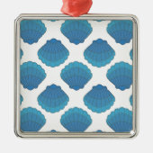 Blaues Seashell-Mosaikmuster Silbernes Ornament (Vorne)