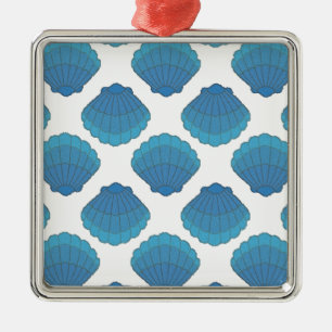 Blaues Seashell-Mosaikmuster Silbernes Ornament