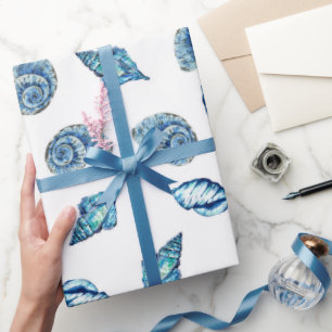 Blaues Seashells-Muster Geschenkpapier
