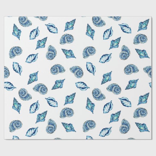 Blaues Seashells-Muster Geschenkpapier (Flach)
