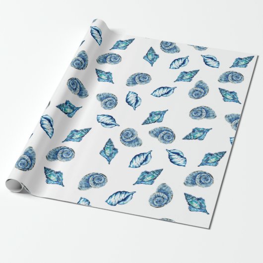 Blaues Seashells-Muster Geschenkpapier (Ungerollt)