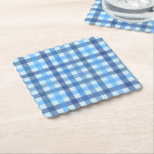 Blaues Sechsfarb-Gingham-Muster-Papier-Getränkeunt Untersetzer (angewinkelt)