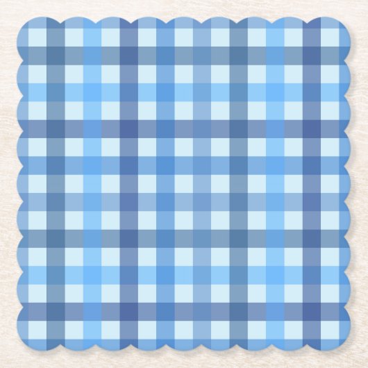 Blaues Sechsfarb-Gingham-Muster-Papier-Getränkeunt Untersetzer (Vorderseite)