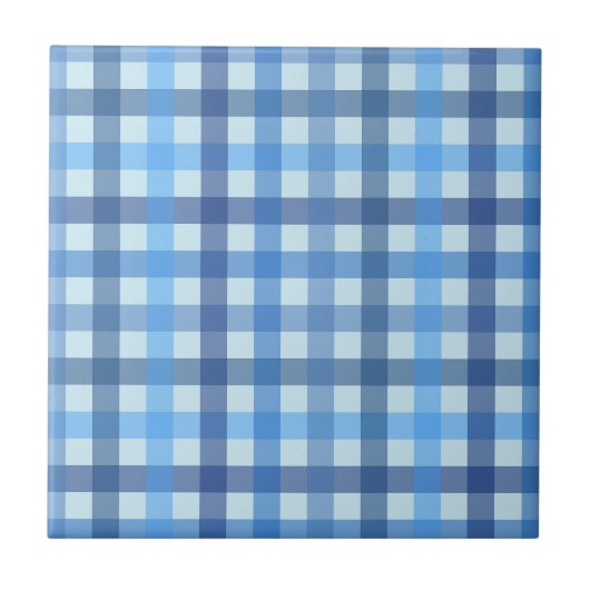 Blaues Sechsfarbenginghamuster Keramikfliese (Vorderseite)