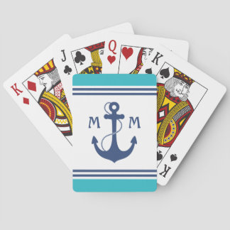 Blaues Seeanker-Monogramm Spielkarten