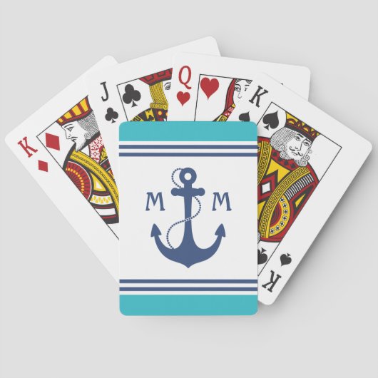 Blaues Seeanker-Monogramm Spielkarten (Rückseite)