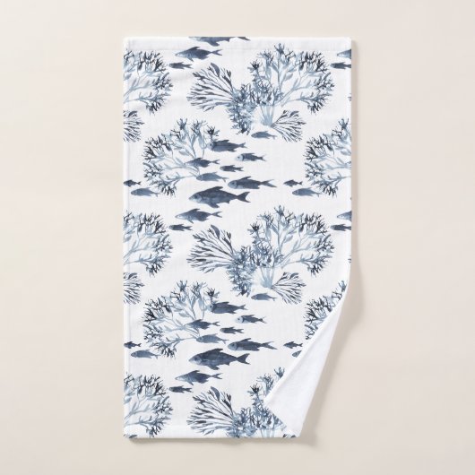 Blaues Seefisch und Korallenmuster Badhandtuch Set (Handtuch)