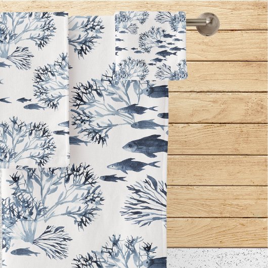 Blaues Seefisch und Korallenmuster Badhandtuch Set