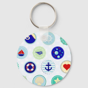 Blaues Seemann-nautischmuster Schlüsselanhänger