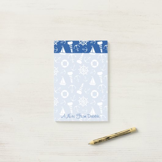 Blaues Seemuster | addieren Ihren Namen Post-it Klebezettel (Auf Schreibtisch)