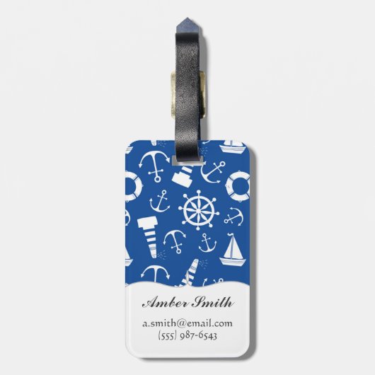 Blaues Seemuster Gepäckanhänger (Rückseite vertikal)