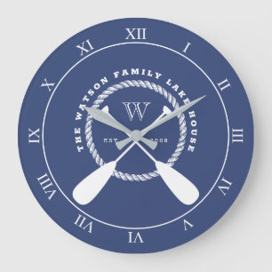 Blaues Seepaddel-Monogramm Große Wanduhr