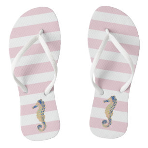 Blaues Seepferd auf schwarzen Streifen Flip Flops Badesandalen