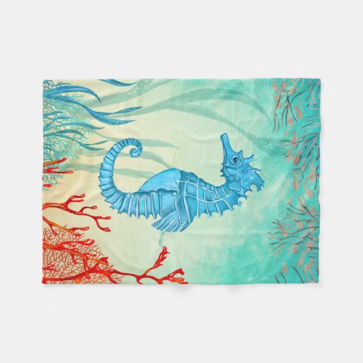 Blaues Seepferd Fleecedecke (Vorderseite (Horizontal))