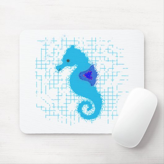 Blaues Seepferd im Hintergrund Mousepad (Mit Mouse)