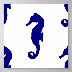 Blaues Seepferd Küstenmuster Poster