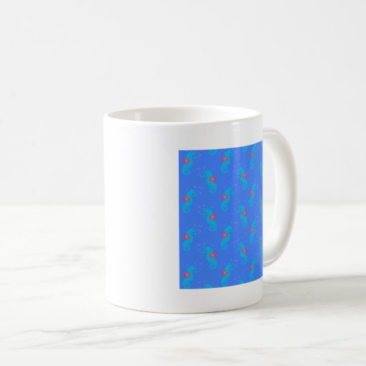 Blaues Seepferd-Muster Kaffeetasse (VorderseiteRechts)