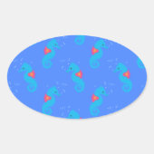 Blaues Seepferd-Muster Ovaler Aufkleber