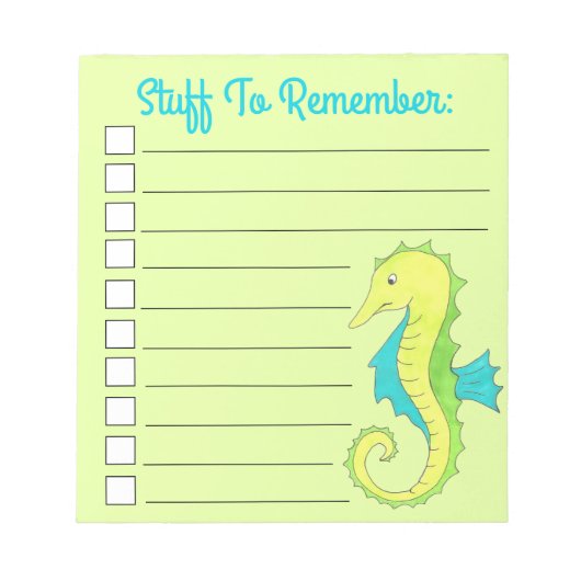 Blaues Seepferd Notizblock (Vorderseite)