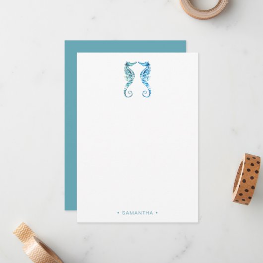 Blaues Seepferd Personalisiert Mitteilungskarte (Vorderseite/Rückseite Beispiel)
