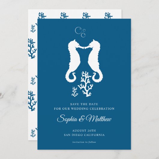 Blaues Seepferd tropische Küste Save The Date (Vorne/Hinten)