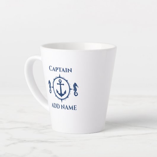 Blaues Seepferd und Ankername oder Schiff 2 Seite Milchtasse (Linke Ecke)