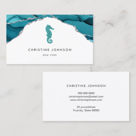 Blaues Seepferd Visitenkarte (Vorne/Hinten)