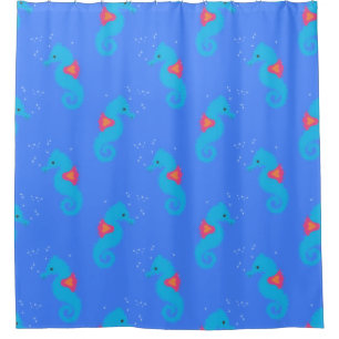 Blaues Seepferdchen-Muster Duschvorhang