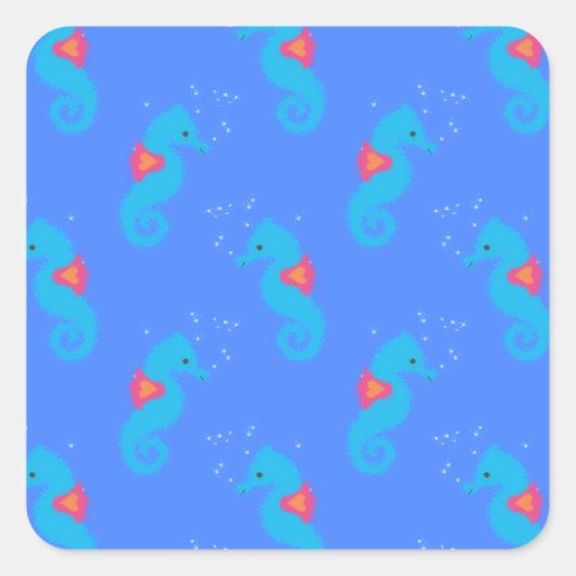 Blaues Seepferdchen-Muster Quadratischer Aufkleber (Vorderseite)