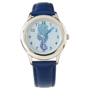 Blaues Seepferdchen Personalisierte Kindsuhr Armbanduhr