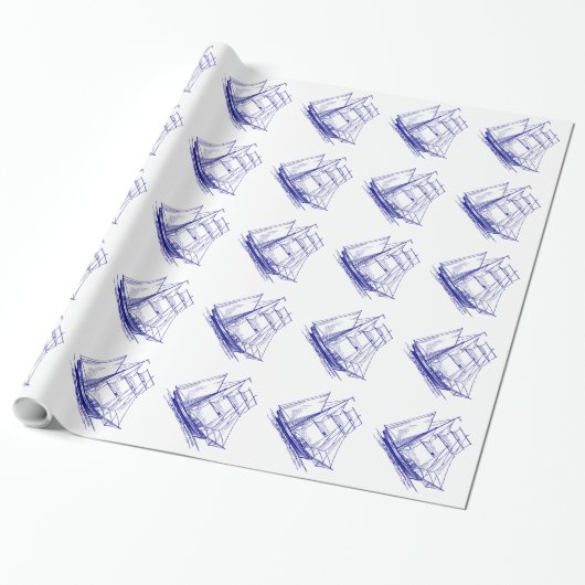 Blaues Seeschiffsboots-Geschenk Packpapier (Ungerollt)