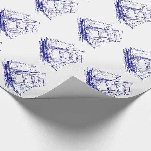 Blaues Seeschiffsboots-Geschenk Packpapier (Ecke)