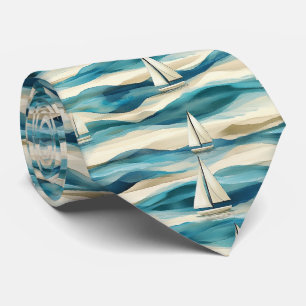 Blaues Segelboot im Vintage-Stil, maritimes Küsten Krawatte