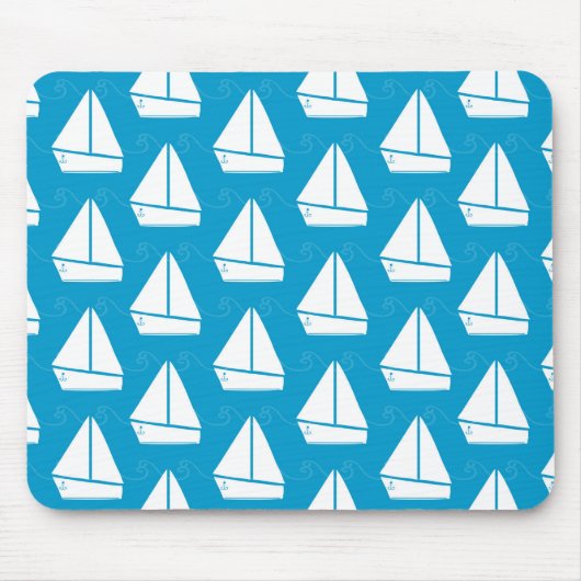 Blaues Segelboot-Muster Mousepad (Vorne)