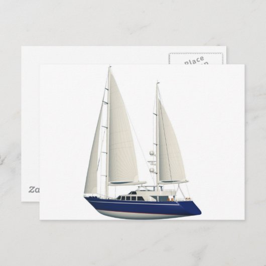 blaues Segelboot Postkarte (Vorne/Hinten)