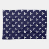 Blaues Segelboot-und Anker-Muster Geschirrtuch (Horizontal)