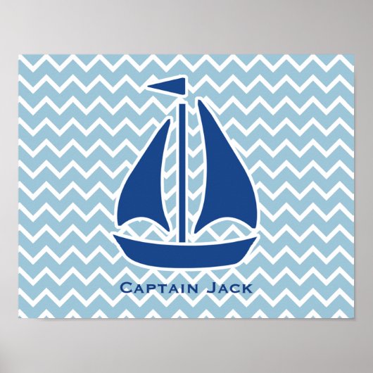 Blaues Segelboot und Zickzack Personalisiertes Poster (Vorne)