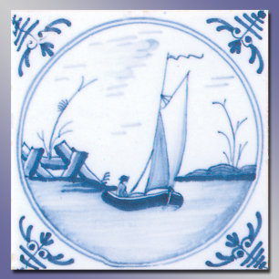 Blaues Segelboot Vintag Delft Art Ticino Fliese