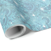 Blaues seidiges Wiederholmuster und weiße Glitzern Geschenkpapier (Rolleneckpunkt)